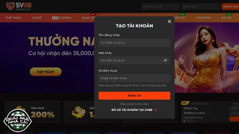 Cách thức mở tài khoản tại nhà cái SV88