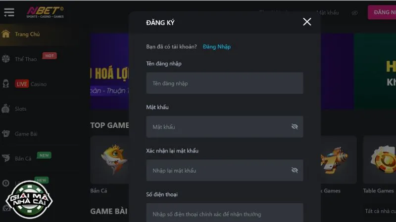 Quy trình tạo tài khoản tại nhà cái Nbet